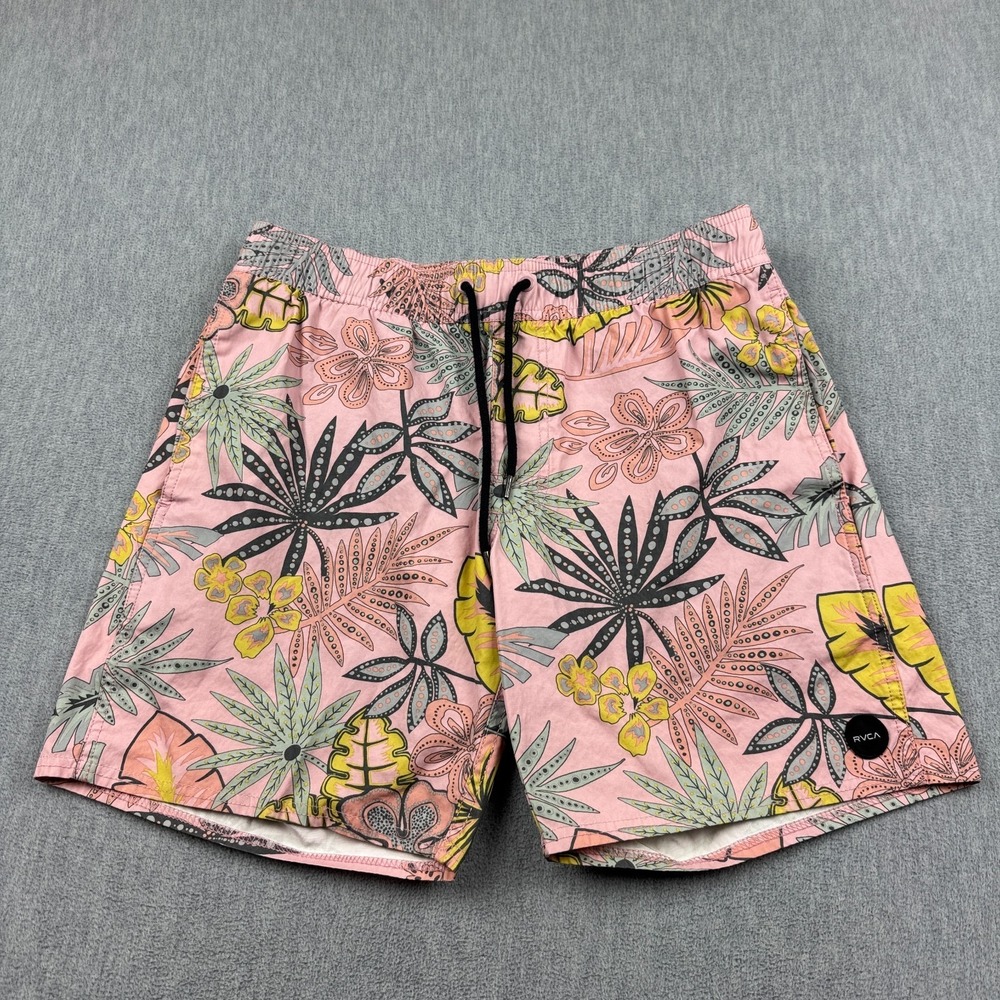 RVCA Shorts Mens Small Pink Singapore Sling Floral Boardshort Swim Trunks Beach